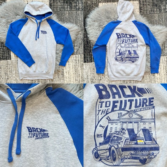 Back to the Future The Musical Raglan Grey & Blue Graphic Hoodie Size‎ Mens Med